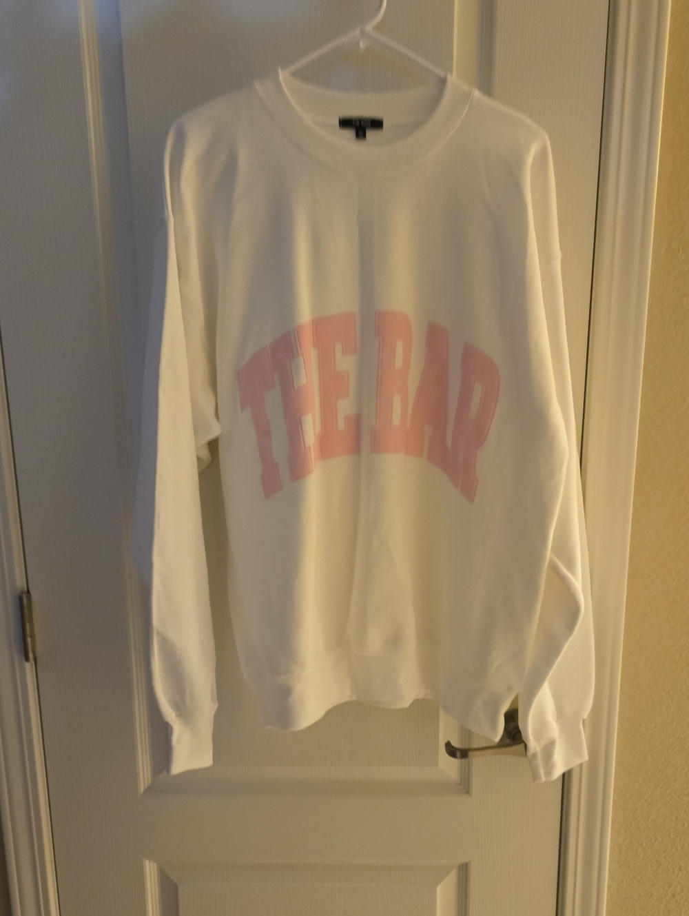 The Bar White Crewneck with Pink Arc Logo Oversized Sz MED